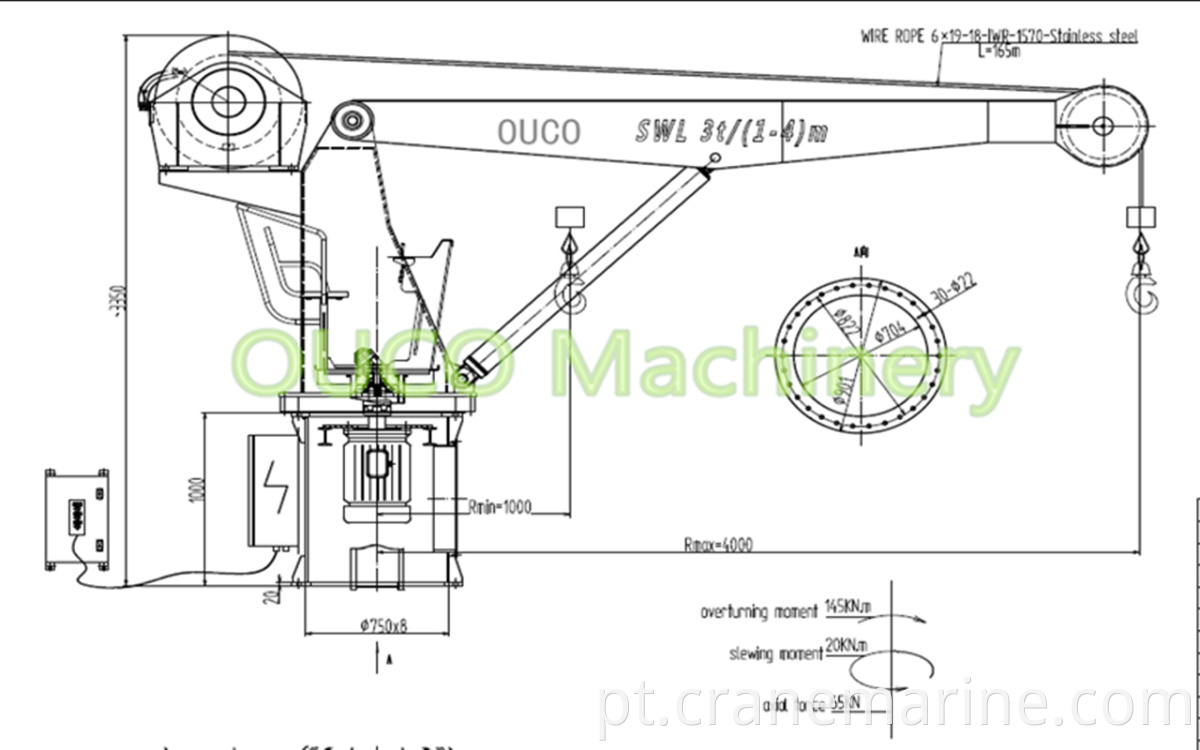 3 ton stiff boom marine crane GA drawings